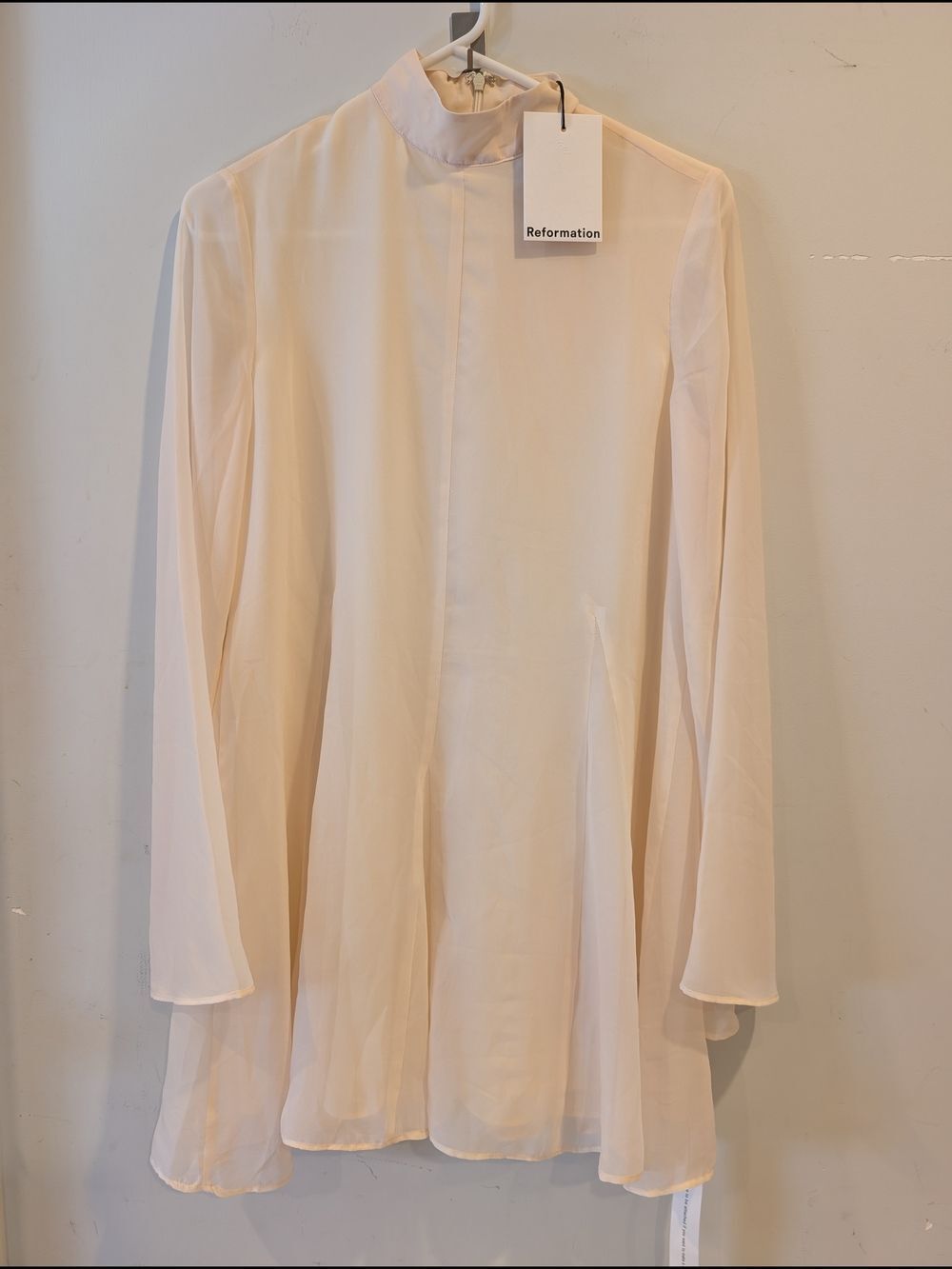 Reformation Women's New Torin Dress Sheer Mock-Neck Vanilla Lined LS XS